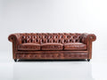 Canapé 3 places - cuir - 225x94x77 cm - brun vieilli - style Chesterfield