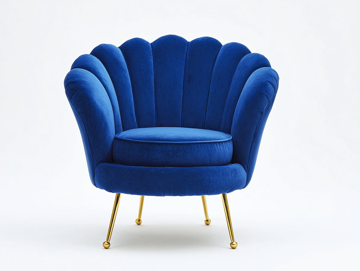 Fauteuil - Velours - 90 x 87 x 92 cm - Bleu saphir - Style glamour à dossier festonné