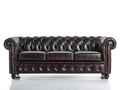 Canapé 3 places - Cuir - 218 x 92 x 79 cm - Brun noir - Style Chesterfield capitonné