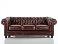 Canapé 3 places - cuir - 226x95x79 cm - marron foncé - style Chesterfield