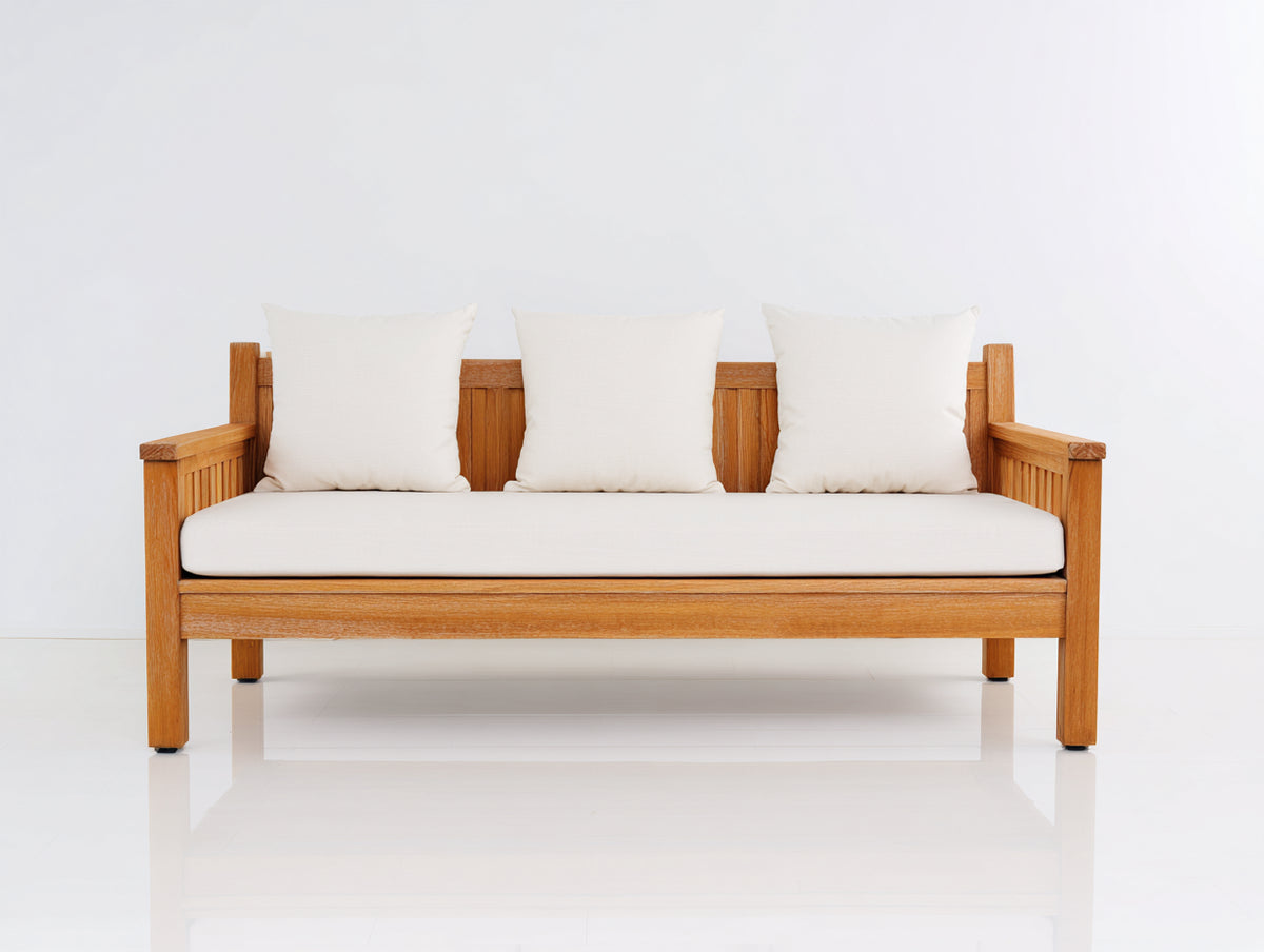 Canapé de jardin - Bois-Tissu - 212 x 82 x 80 cm - Bois miel-Blanc cassé - Naturel