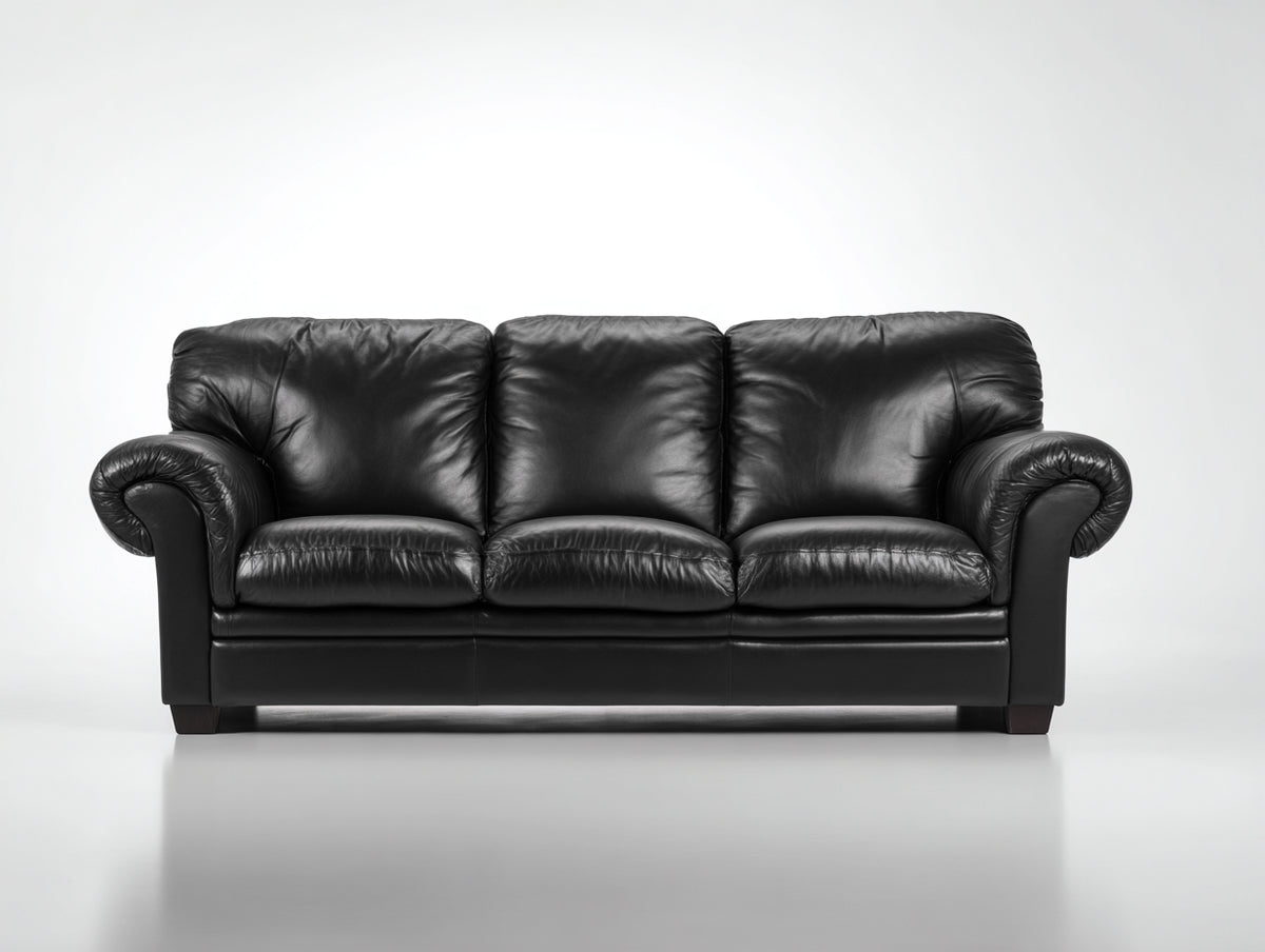 Canapé 3 places - cuir - 216x93x86 cm - noir - style traditionnel