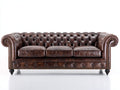 Canapé 3 places - Cuir - 224 x 95 x 81 cm - Brun noyer - Style Chesterfield capitonné