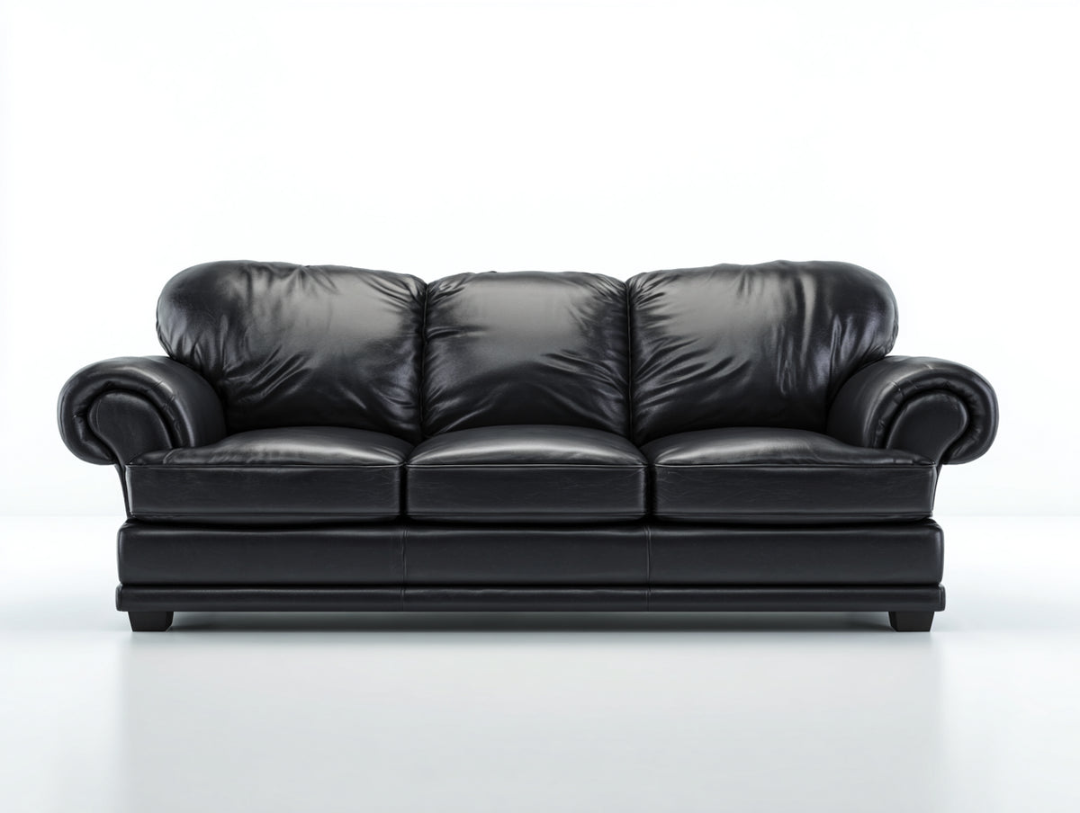 Canapé 3 places - cuir - 224x96x88 cm - noir - style classique
