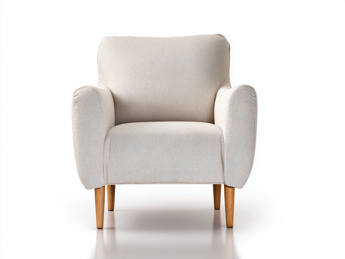 Fauteuil - Tissu texturé - 82 x 86 x 91 cm - Beige crème - Style contemporain minimaliste