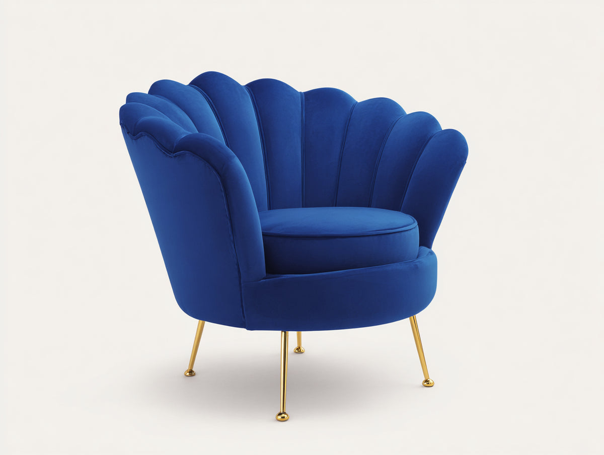 Fauteuil - Velours - 88 x 85 x 89 cm - Bleu roi - Style Art déco à dossier pétale