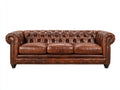 Canapé 3 places - Cuir - 224 x 93 x 80 cm - Brun caramel - Style Chesterfield capitonné