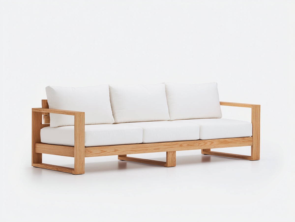 Canapé de jardin - Bois-Tissu - 218 x 85 x 81 cm - Bois doré-Blanc - Contemporain