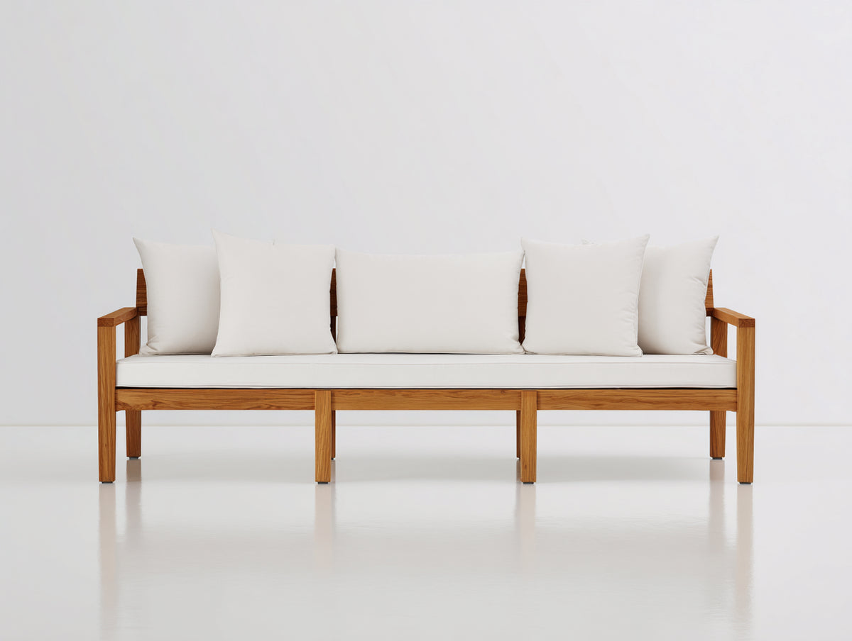 Canapé de jardin - Bois-Tissu - 226 x 86 x 78 cm - Bois naturel-Blanc crème - Minimaliste