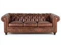 Canapé 3 places - Cuir - 216 x 91 x 77 cm - Brun tabac - Style Chesterfield capitonné