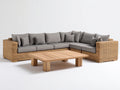 Canapé de jardin - Rotin-Bois-Tissu - 288 x 221 x 82 cm - Miel naturel-Gris taupe - Rustique contemporain