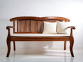 Banc de jardin - Bois-Tissu - 158x68x93 cm - Brun chaud-Écru - Style classique