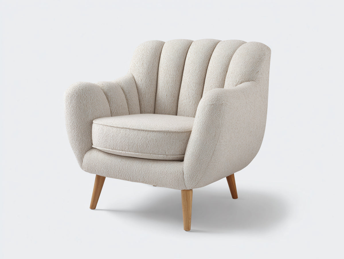 Fauteuil - Tissu texturé - 89 x 90 x 94 cm - Beige clair - Style rétro à dossier cannelé