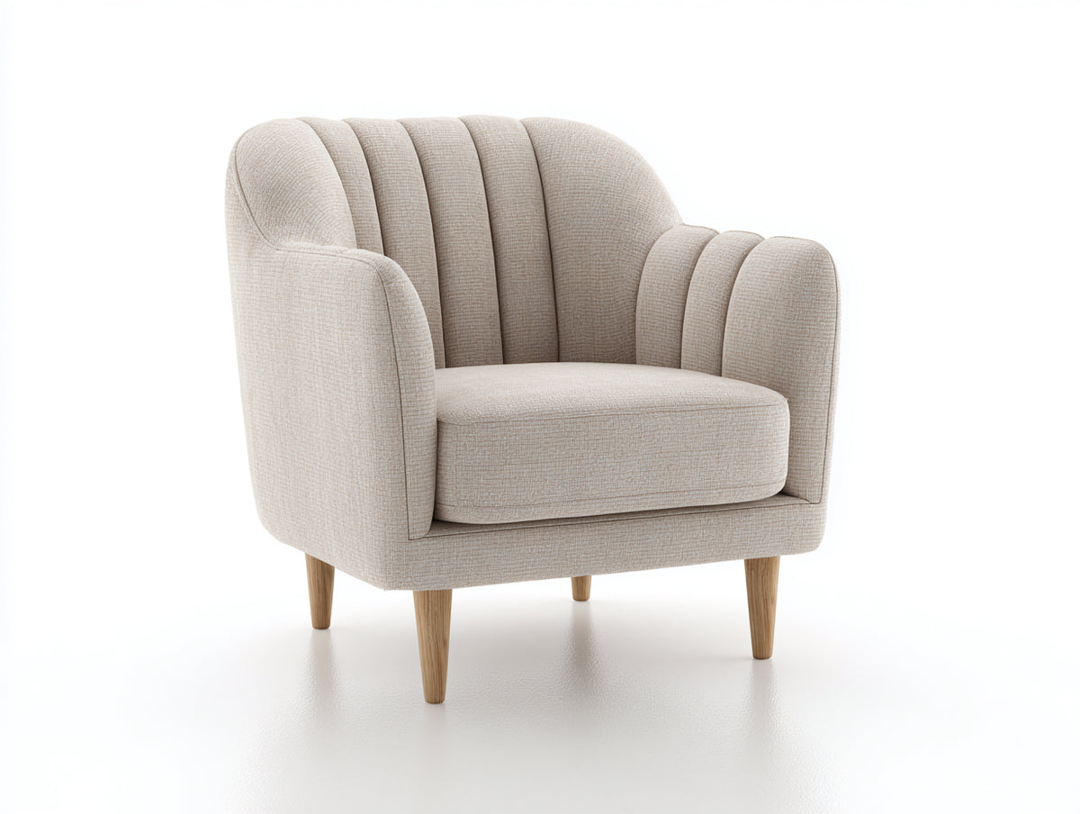 Fauteuil - Tissu texturé - 87 x 88 x 92 cm - Beige clair - Style rétro à dossier cannelé