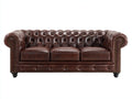Canapé 3 places - Cuir - 218 x 92 x 78 cm - Brun foncé - Style Chesterfield capitonné