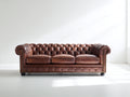 Canapé 3 places - cuir - 219x92x76 cm - marron - style Chesterfield