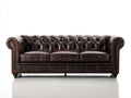 Canapé 3 places - Cuir - 221 x 93 x 80 cm - Brun espresso - Style Chesterfield capitonné